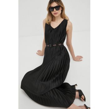 Armani Exchange rochie culoarea negru, midi, evazati ieftina