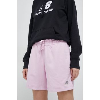 New Balance pantaloni scurti femei, culoarea roz, neted, high waist