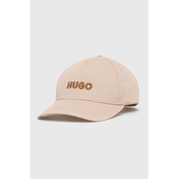 HUGO șapcă de baseball din bumbac culoarea bej, cu imprimeu
