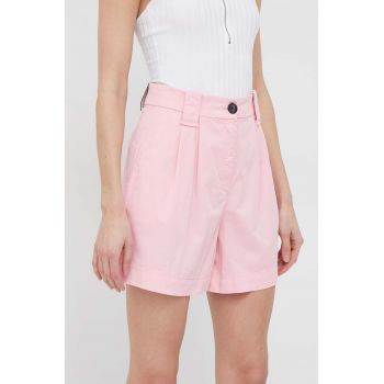 HUGO pantaloni scurți femei, culoarea roz, uni, high waist 50489969