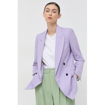 Karl Lagerfeld sacou din lana culoarea violet, cu doua randuri de nasturi, neted