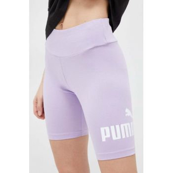 Puma pantaloni scurți femei, culoarea violet, cu imprimeu, high waist 848347.