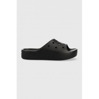 Crocs papuci Classic Platform Slide femei, culoarea negru, cu platformă 208180
