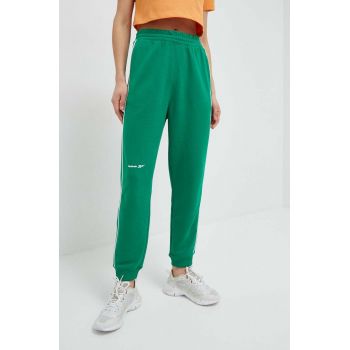 Reebok pantaloni de trening culoarea verde, neted de firma original