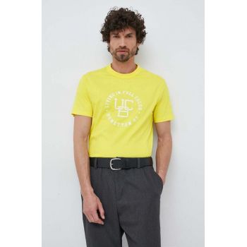 United Colors of Benetton tricou din bumbac culoarea galben, cu imprimeu