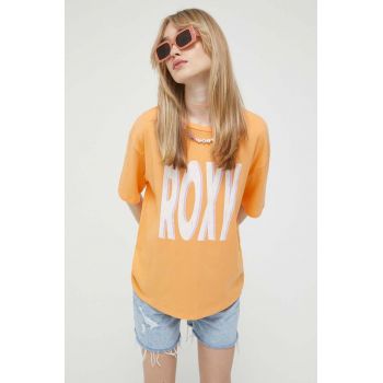 Roxy tricou din bumbac culoarea portocaliu