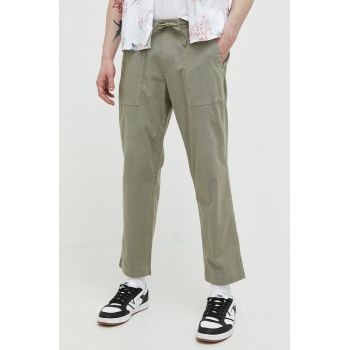 Abercrombie & Fitch pantaloni din amestec de in culoarea verde, drept la reducere