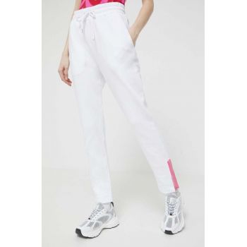 Love Moschino pantaloni de trening din bumbac culoarea alb, neted de firma original