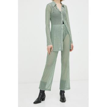 Résumé pantaloni femei, culoarea verde, lat, high waist