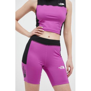 The North Face pantaloni scurți de antrenament culoarea violet, modelator, medium waist