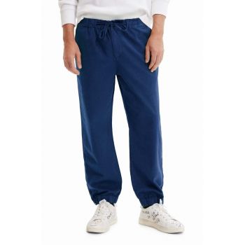 Desigual pantaloni de bumbac culoarea albastru marin la reducere