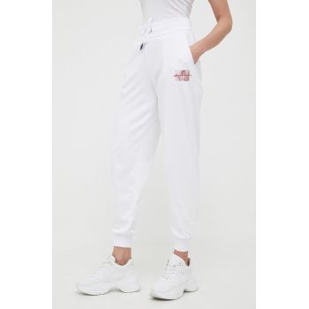 Armani Exchange pantaloni de trening culoarea alb, neted de firma original