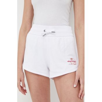 Armani Exchange pantaloni scurti femei, culoarea alb, neted, high waist
