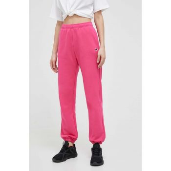 Champion pantaloni de trening culoarea roz, neted ieftin