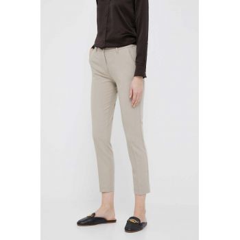 Sisley pantaloni femei, culoarea bej, drept, medium waist