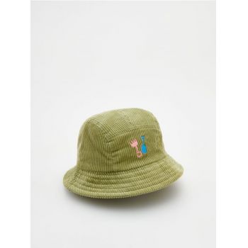 Reserved - Pălărie bucket din catifea reiată - verde-oliv deschis