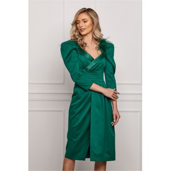 Rochie Dy Fashion verde eleganta cu pene la umeri