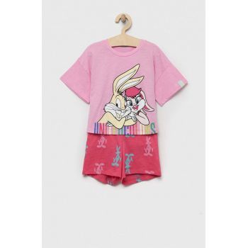 United Colors of Benetton pijamale de bumbac pentru copii x Looney Tunes culoarea roz, cu imprimeu