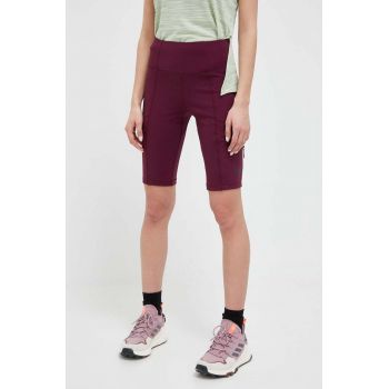 4F pantaloni scurti sport femei, culoarea violet, neted, high waist