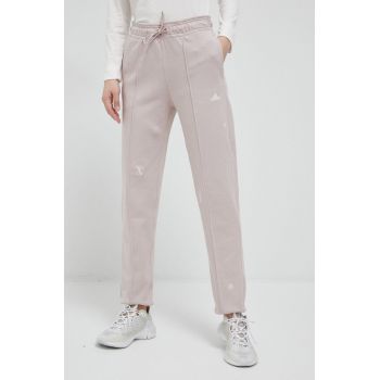 adidas pantaloni de trening din bumbac culoarea roz, neted de firma original