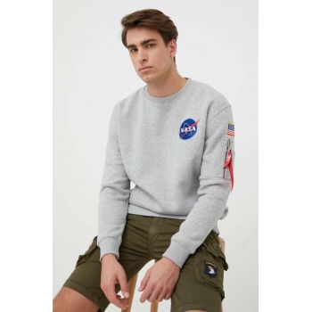 Alpha Industries bluză Space Shuttle Sweater bărbați, culoarea gri, cu imprimeu 178307.17-GreyHeathe