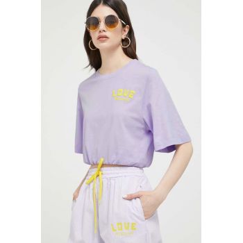 Love Moschino tricou din bumbac culoarea violet