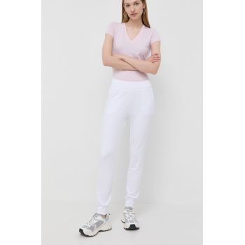 Armani Exchange pantaloni de trening culoarea alb, cu imprimeu ieftin