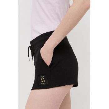 Armani Exchange pantaloni scurti din bumbac culoarea negru, cu imprimeu, medium waist la reducere