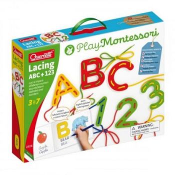 Joc cu sireturi Montessori ABC+123, 3-7 ani, Quercetti Q02808