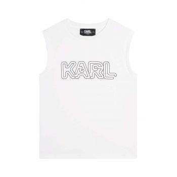 Karl Lagerfeld top din bumbac pentru copii culoarea alb, cu imprimeu