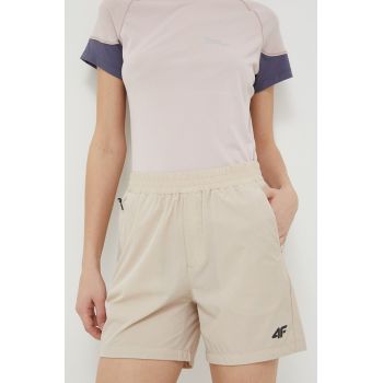 4F pantaloni scurți outdoor culoarea bej, neted, medium waist