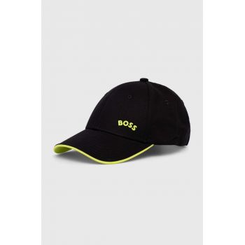 BOSS șapcă de baseball din bumbac BOSS GREEN culoarea negru, cu imprimeu