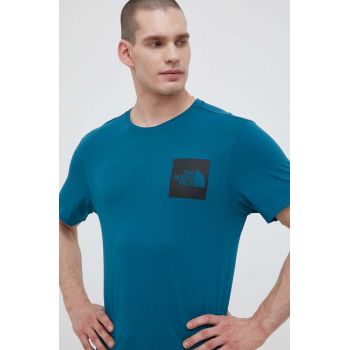 The North Face tricou din bumbac culoarea turcoaz, cu imprimeu