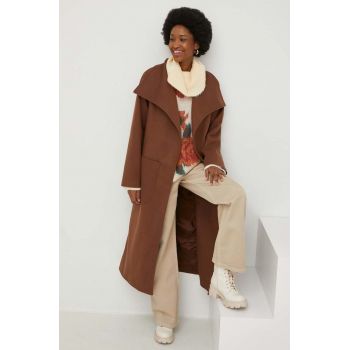 Answear Lab palton de lana culoarea maro, de tranzitie ieftin