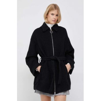 United Colors of Benetton palton din lana culoarea negru, de tranzitie, oversize