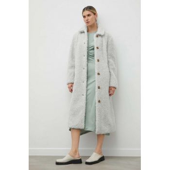 Samsoe Samsoe palton de lana Eloise culoarea gri, de tranzitie, oversize de firma original