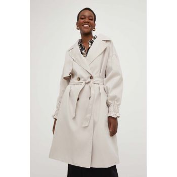 Answear Lab palton femei, culoarea bej, de tranzitie, cu doua randuri de nasturi de firma original