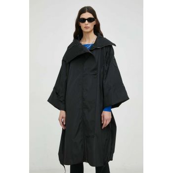 MMC STUDIO palton femei, culoarea negru, de tranzitie, oversize de firma original