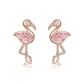 Cercei din argint Rose Gold Flamingo
