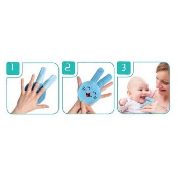 Accesoriu pentru curatare dinti si gingii bebelusi BabyJem Rabbit Glove Blue