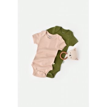 Set 2 body-uri bebe unisex din bumbac organic si modal - Verde/Blush, BabyCosy