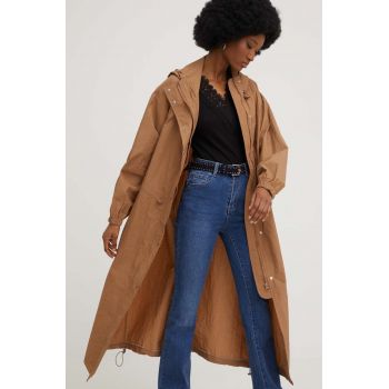 Answear Lab palton femei, culoarea bej, de tranzitie, oversize de firma original