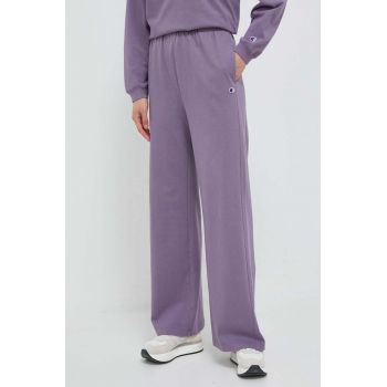 Champion pantaloni de trening din bumbac culoarea violet, neted ieftin