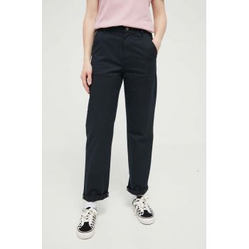 Converse pantaloni femei, culoarea negru, drept, medium waist