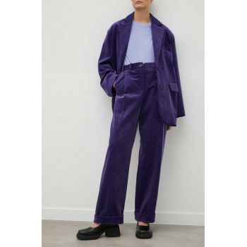 Lovechild pantaloni de catifea cord Lucas culoarea violet, drept, high waist