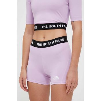 The North Face pantaloni scurți de antrenament culoarea violet, cu imprimeu, medium waist