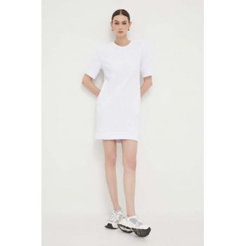 Armani Exchange rochie culoarea alb, mini, drept ieftina