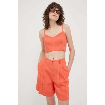 Drykorn pantaloni scurti din in culoarea portocaliu, neted, high waist
