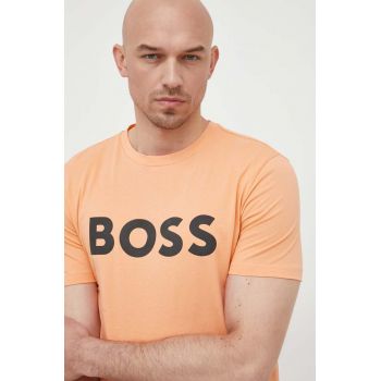 BOSS tricou din bumbac BOSS CASUAL barbati, culoarea portocaliu, cu imprimeu