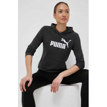 Puma bluză femei, culoarea gri, cu glugă, imprimeu 586791